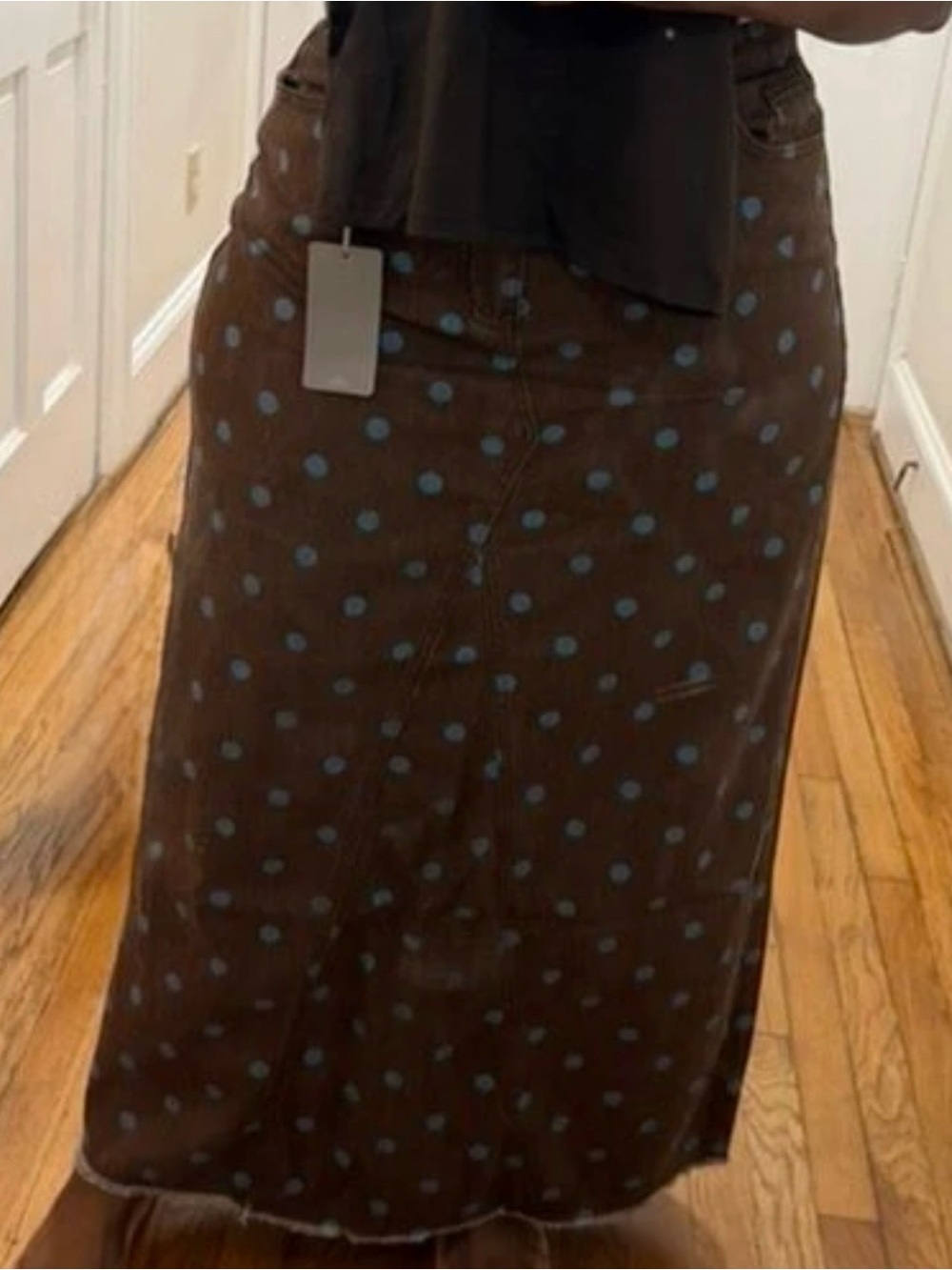 SHEIN Brown Maxi Skirt with Blue Polka Dots